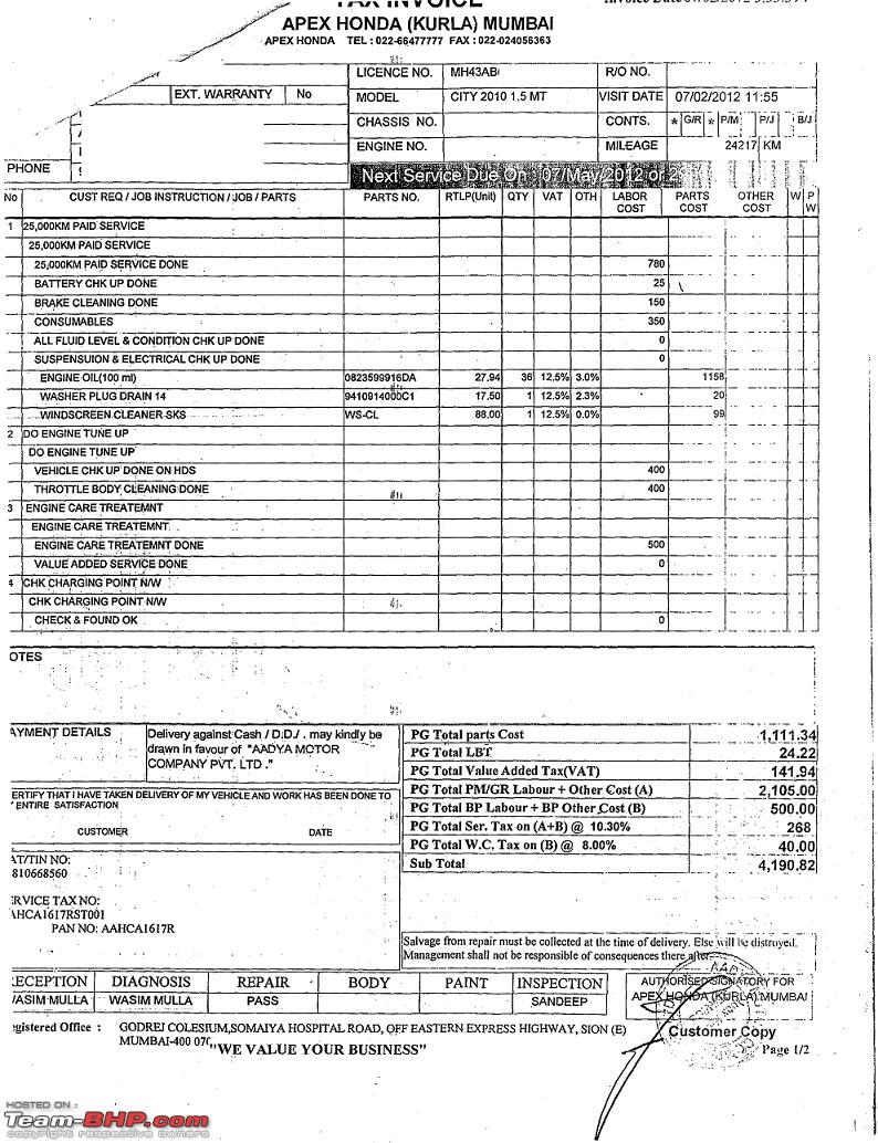 Bill page honda complaint #2