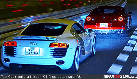 Link Top Gear challenge Nissan GTR vs Audi R8