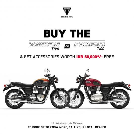 Free accessories worth Rs. 60,000 on Triumph Bonneville range 