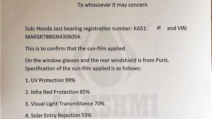 Honda dealership gives me stamped letter for sun film: Legally useful? 