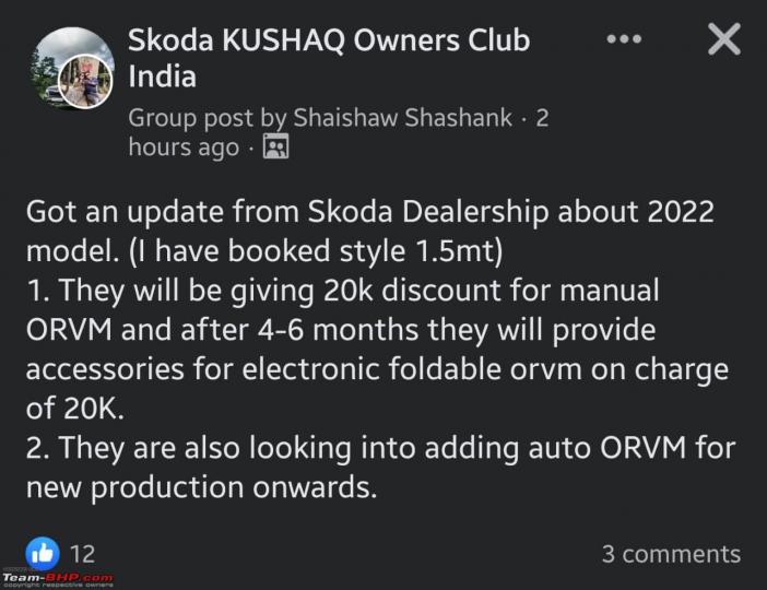 Rs 20k discount on Skoda Kushaq sans auto-folding ORVM 