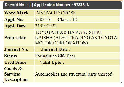 Toyota trademarks 'Innova HYCROSS' name 