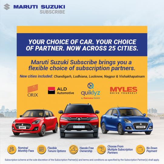 Maruti Suzuki Subscribe expands to 5 new cities 