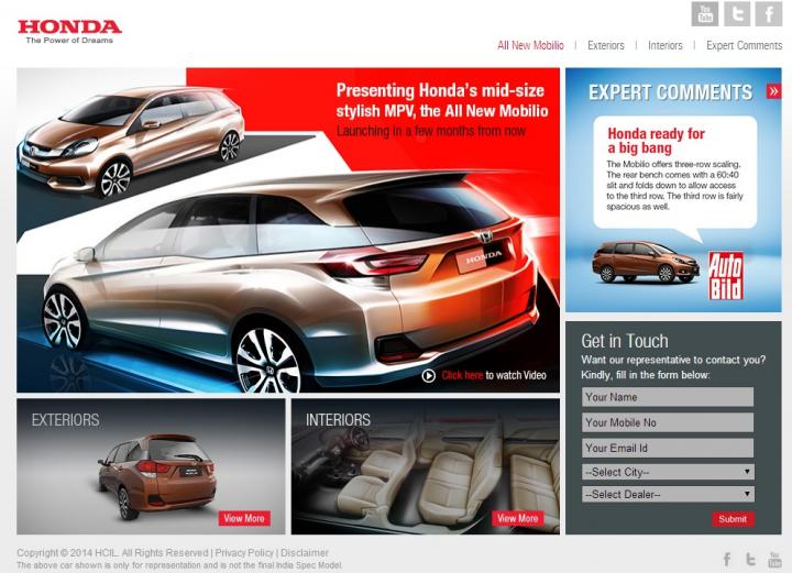 Honda Mobilio website goes live TeamBHP