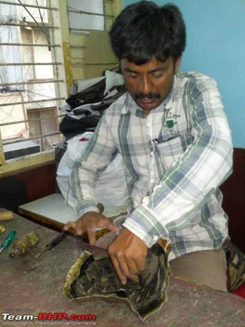 Leather Upholstery & Steering Grips: Devraj / Karthik Leather Arts (Bangalore)-devarajworking.jpg