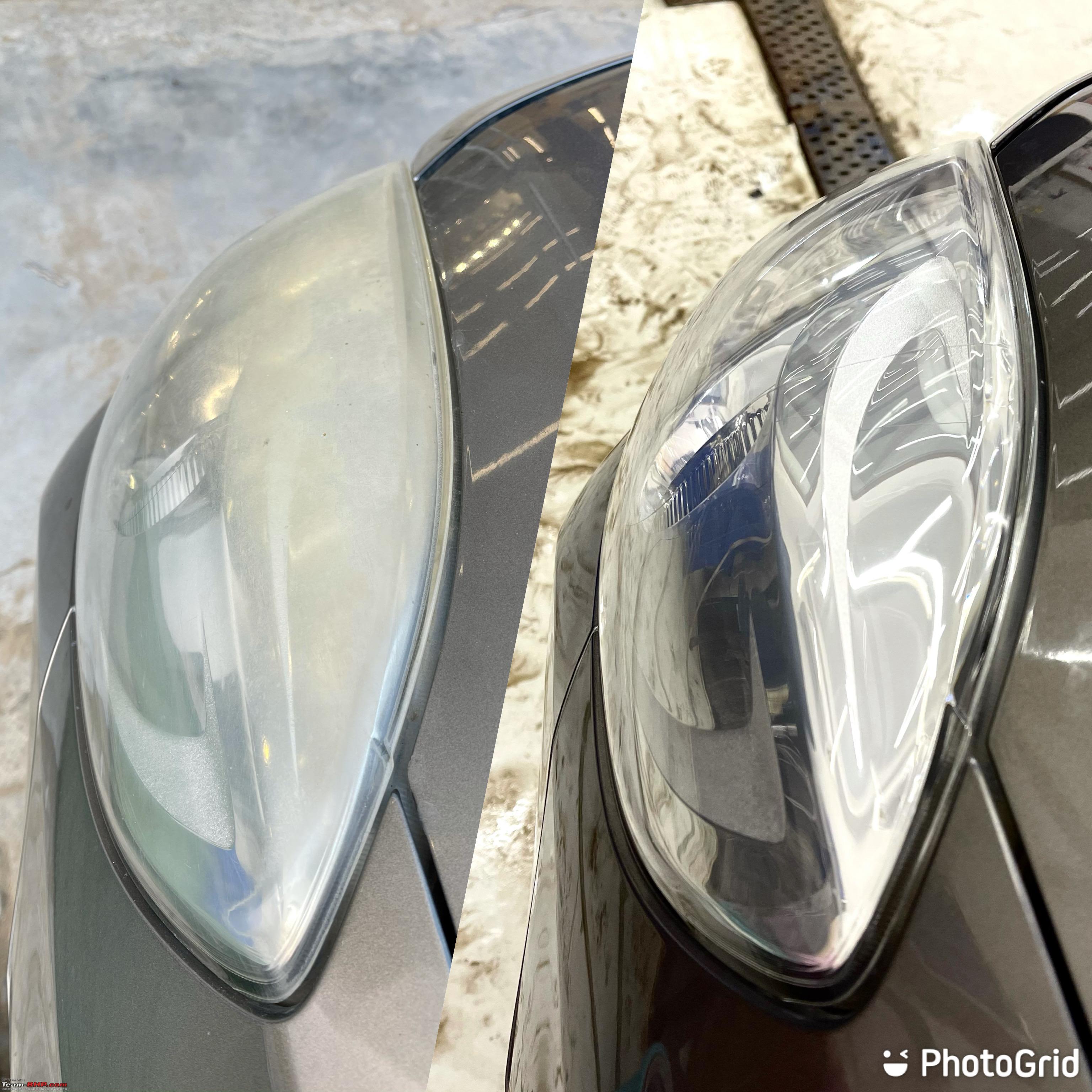 Headlight smearing after using headlight cleaner.