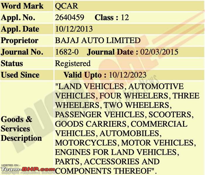 Bajaj Qute-based EV could be called QCar-newbajajquteqcarnameregistered.jpg