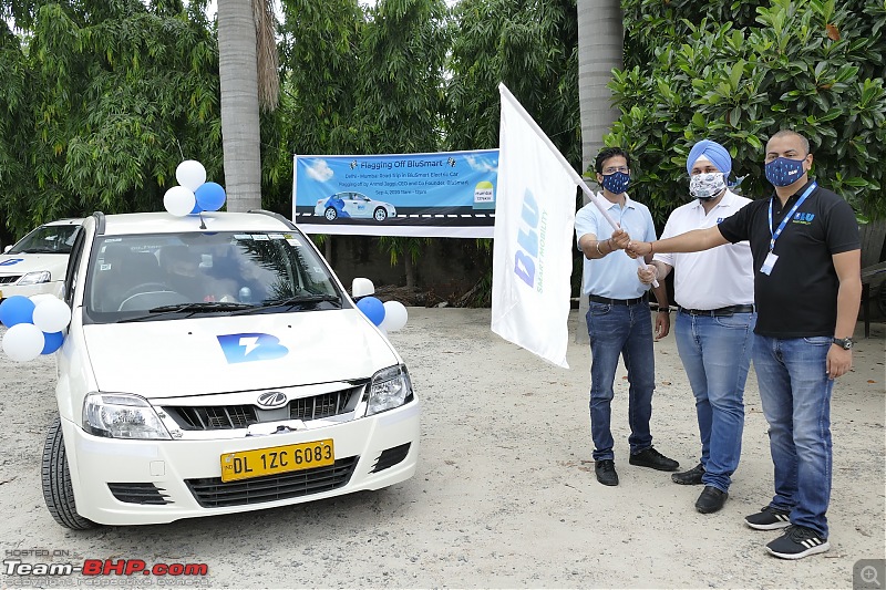 Electric Mahindra Verito to drive from Delhi to Mumbai-flagging-off.jpg