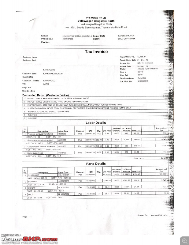 PPS Motors Bangalore (VW Bangalore North) installs defective clutch and denies replacement!-page1.jpg