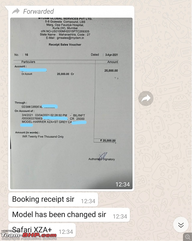 Booked Tata Safari | My amount is stuck | EDIT: Got full refund-whatsapp-confirmation.jpg