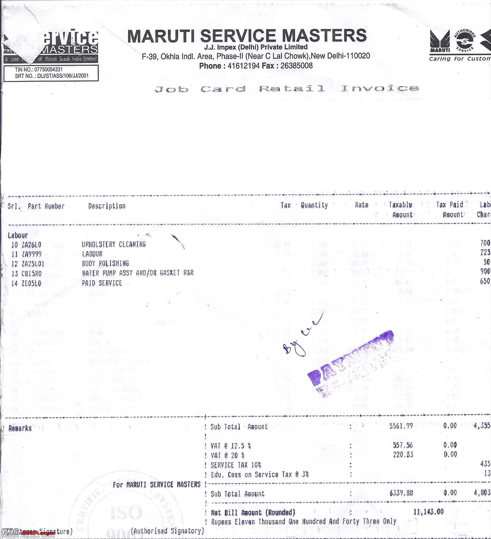 Maruti 800 Maintenance Chart