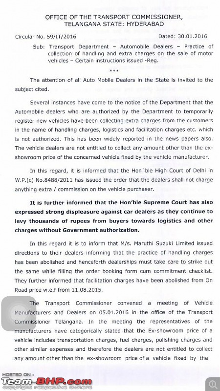Delhi Transport Dept tells Dealers to stop "Handling Charges" SCAM. EDIT: Telangana and Kerala too-1454682686026.jpg
