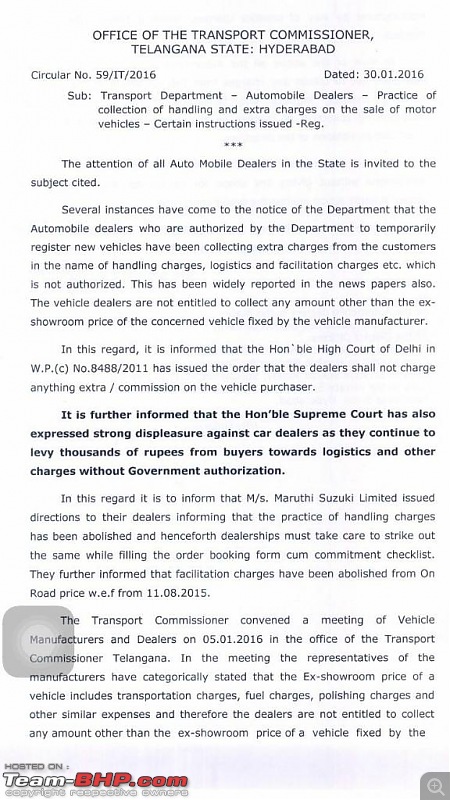 Delhi Transport Dept tells Dealers to stop "Handling Charges" SCAM. EDIT: Telangana and Kerala too-1454684074636.jpg