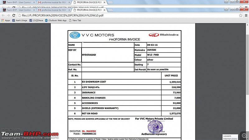 Delhi Transport Dept tells Dealers to stop "Handling Charges" SCAM. EDIT: Telangana and Kerala too-xuv.jpg