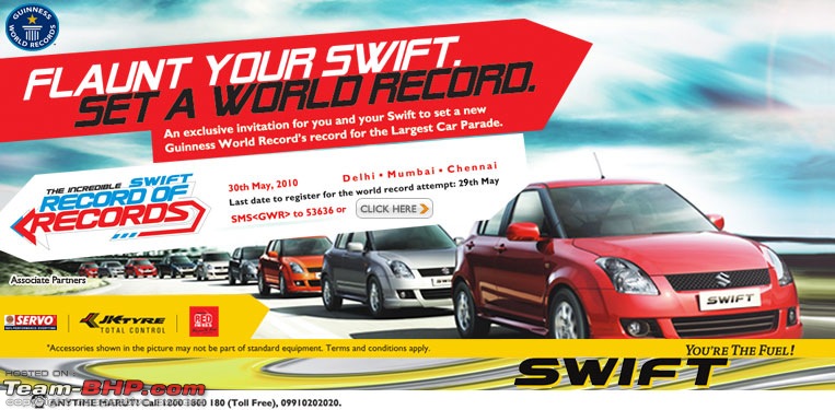 Maruti Swift trying to set a Guinness Record. Edit: Badly Organized. Details on Pg 4-swifty_banner.jpg