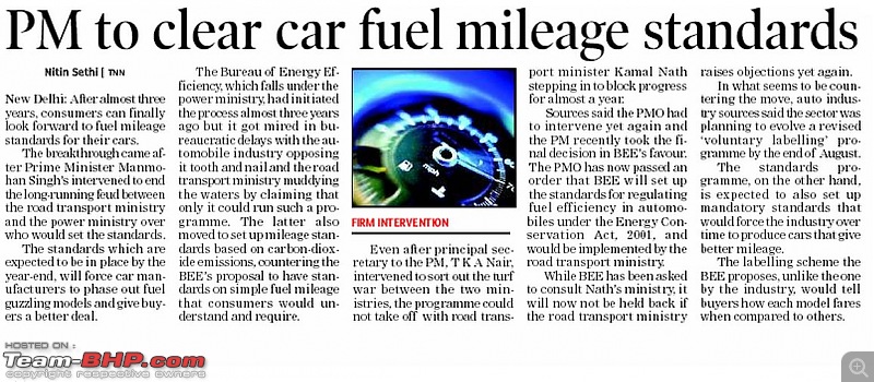 PM to clear car fuel mileage standards. EDIT : Cars to soon have star ratings-toi.jpg
