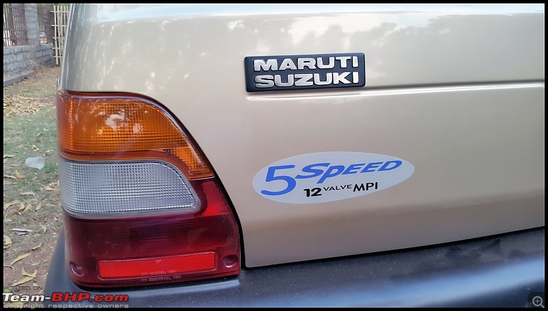 The love of my life - A 2000 Maruti 800 DX 5-Speed. EDIT: Gets export model features on Pg 27-5-speed-badge.jpg