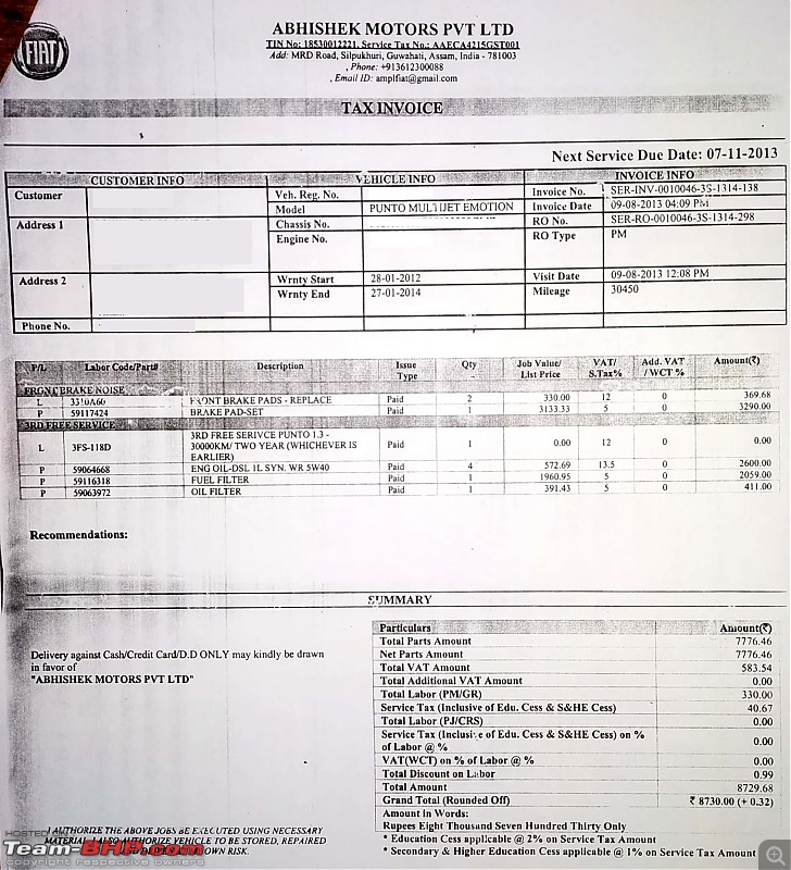 Living with a Fiat Punto for 4.5 years & 1 lakh km-30k-service.jpg