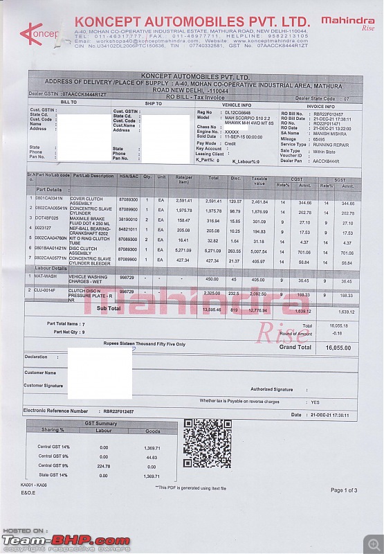 Raging Red Rover (R3) - My Mahindra Scorpio S10 4x4. EDIT: Sold!-clutch-replacement-bill.jpg