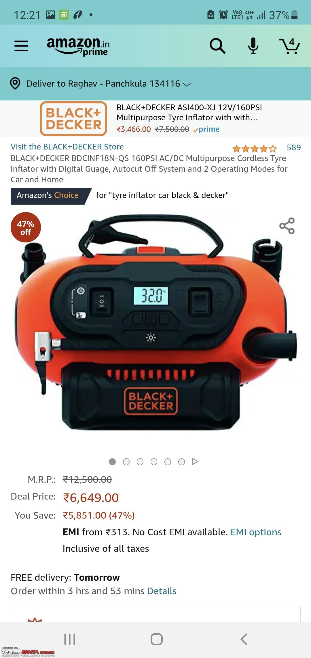 Black and Decker ASI400 12v High Pressure Air Compressor Pump and Inflator  (Not Cordless)