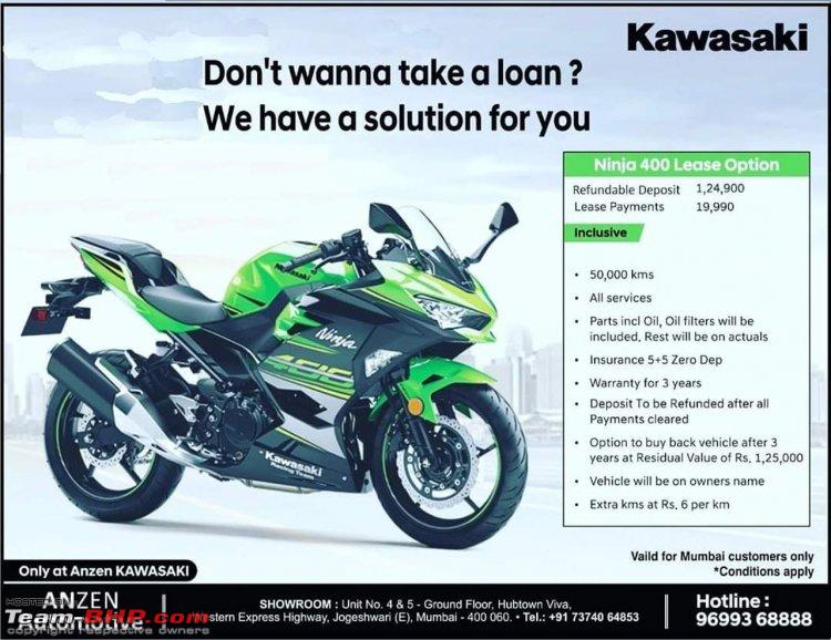 Udelade skam roterende Mumbai: Anzen Kawasaki announces three-year leasing program for Ninja 300 &  400 - Team-BHP