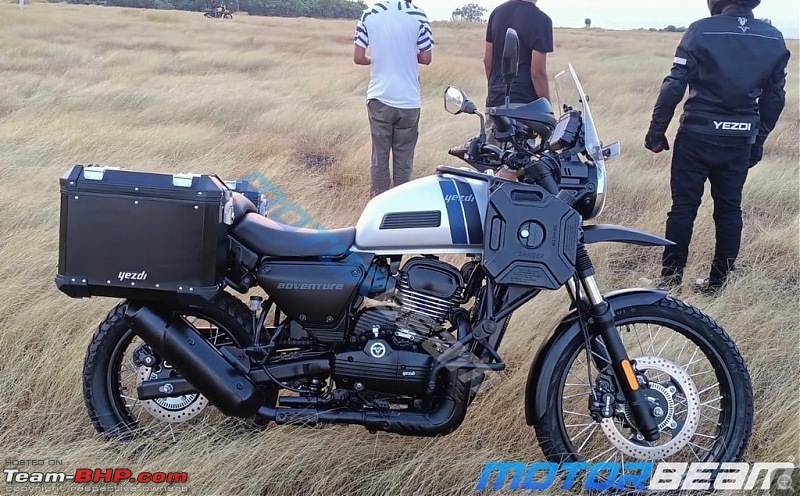Retro-scrambler motorcycle with dual exhaust spotted | Seems to be a new Yezdi-yezdiadventurespiedside.jpg