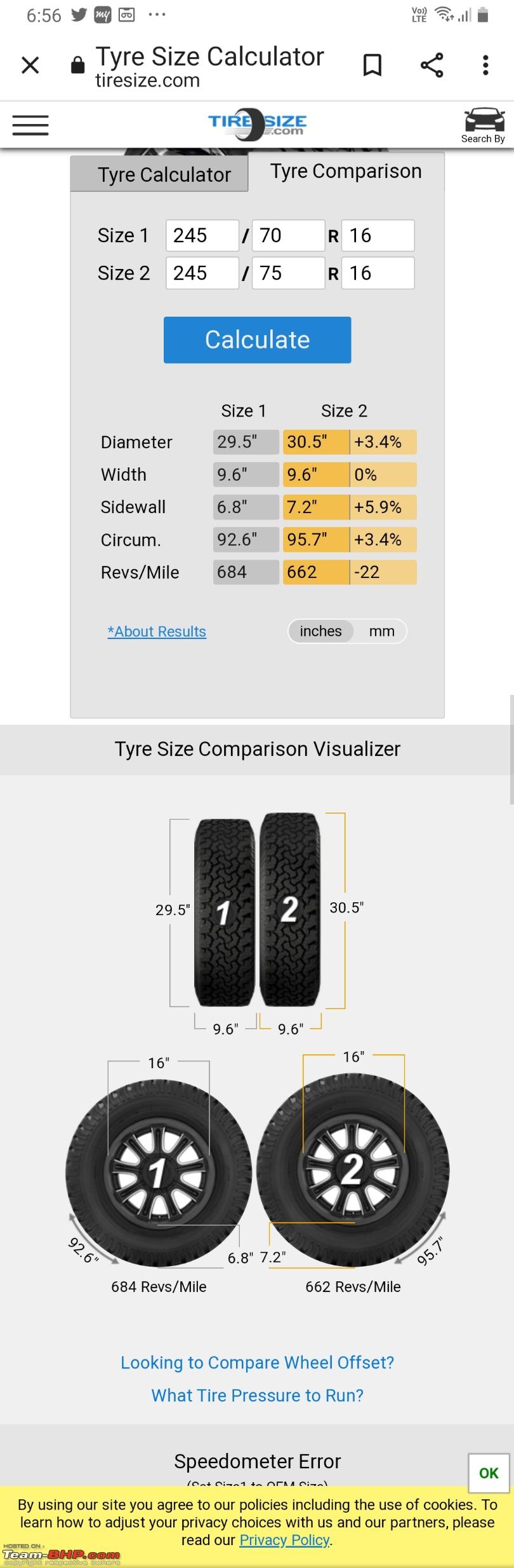 Tyre Calc. 175 65 и 185 65 разница