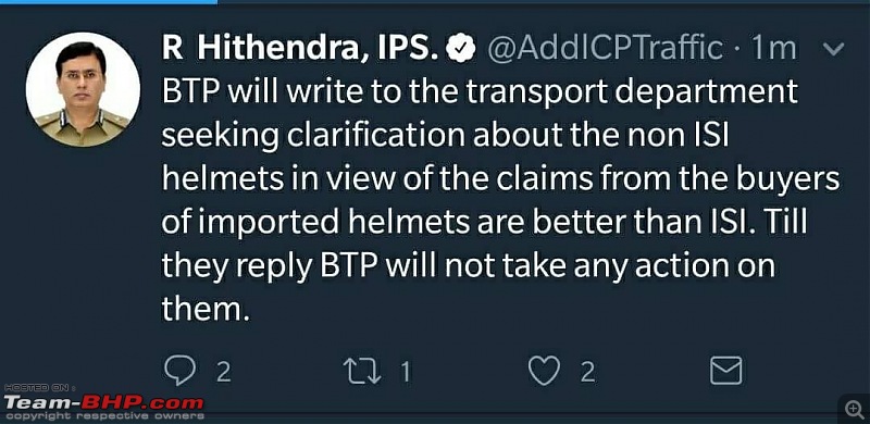 Only ISI Helmet, says Bangalore Traffic Police. EDIT: Order reintroduced-1516692567802.jpg