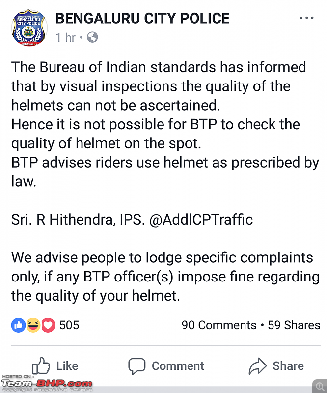 Only ISI Helmet, says Bangalore Traffic Police. EDIT: Order reintroduced-screenshot_20180129201736.png