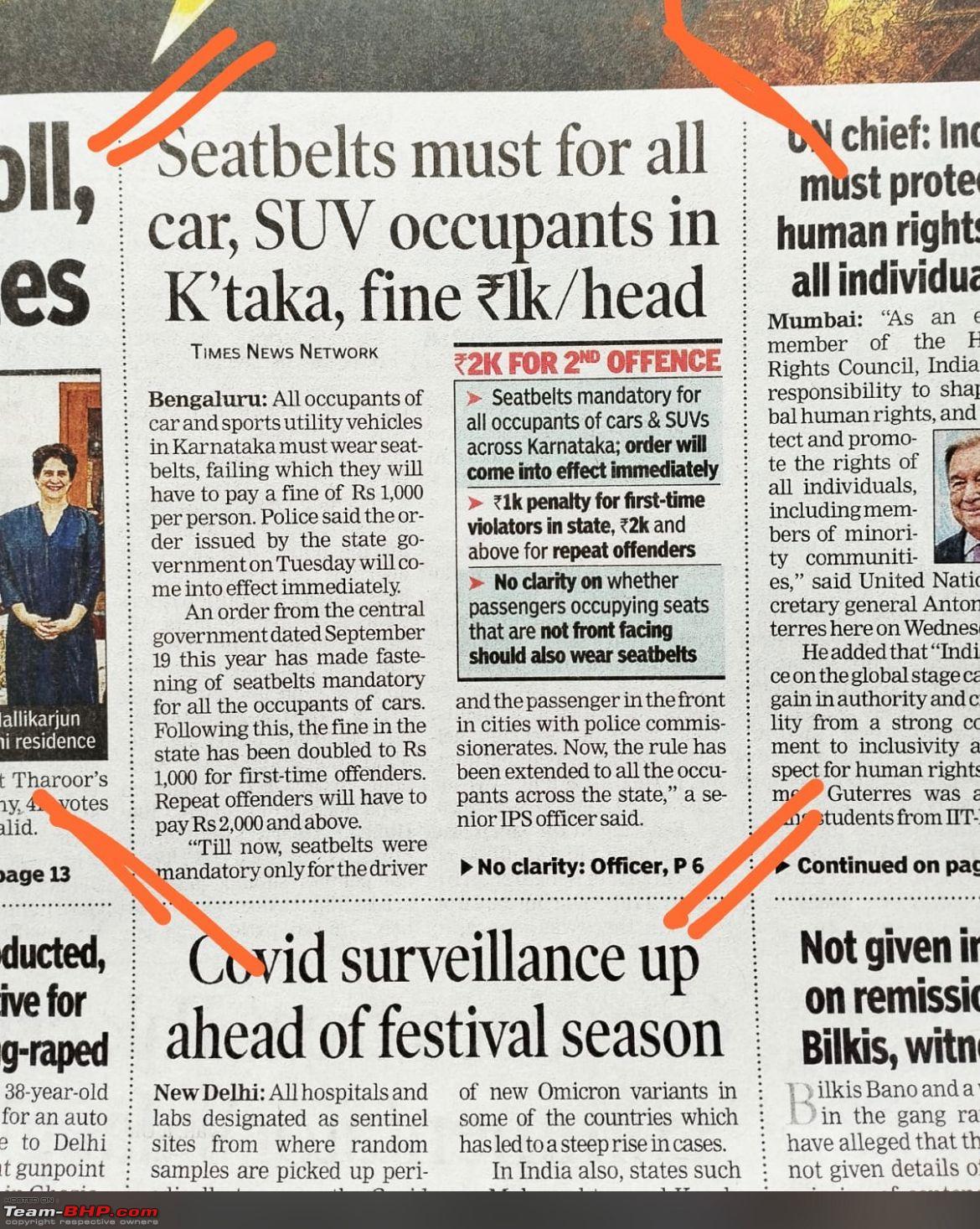 Karnataka makes seat belts compulsory for all passengers