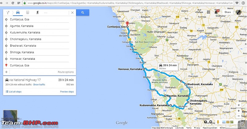 Bangalore-Shimogga-Jog Falls-Goa-Mangalore-Bangalore Route-map.jpg