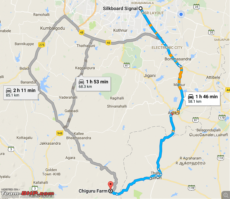 Cool Drives within 150 km from Bangalore-map.png