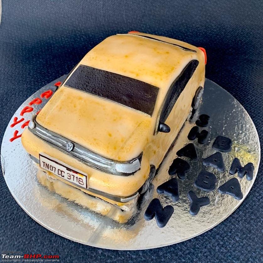 Karthyz Cakes & Cookies - Bahrain - Eggless Butterscotch Cake.. client  wanted to incorporate a moving car on to the cake.. we decided to give a  display car cake... after many trials,