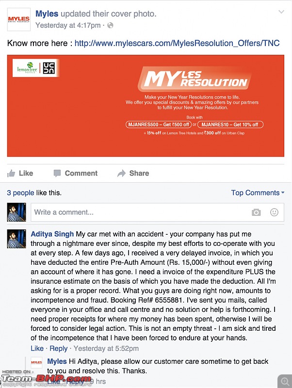 Bitter experience with Myles Cars - An accident & the ensuing nightmare-myles-fb-post.jpg