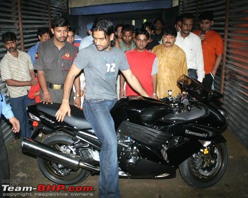 Cricket Stars and their cars-dhoniinkawasakibike.jpg