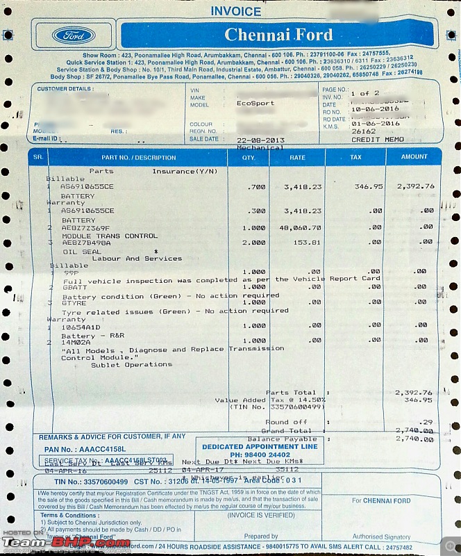 Ford EcoSport 1.5L AT: Transmission Control Module replaced under warranty at 26,162 km-identity-blurred-bill.jpg