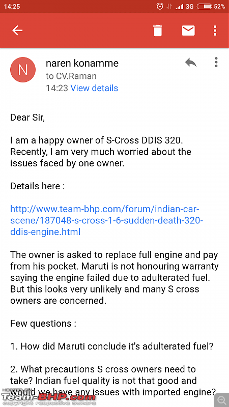 Maruti S-Cross 1.6L  Sudden death of the 320 DDiS engine-screenshot_20170521142529382_com.google.android.gm.png