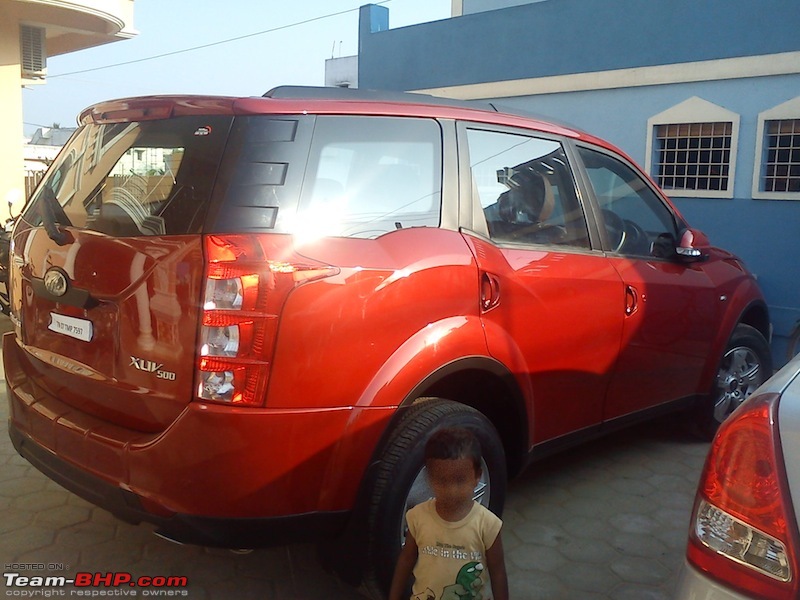 Sita, Red Mahindra XUV5OO W8 joins our Family. EDIT: 1 Year & 35,000 kms up-rear-view.jpg