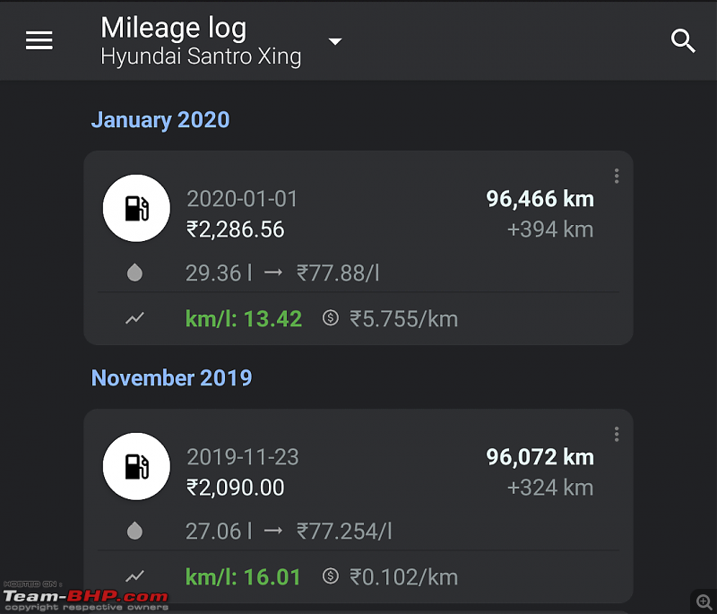 My trusty Korean companion: Pre-owned 2004 Hyundai Santro Xing. EDIT - 1 Lakh km up-screenshot_20200112212508_fuelio.png