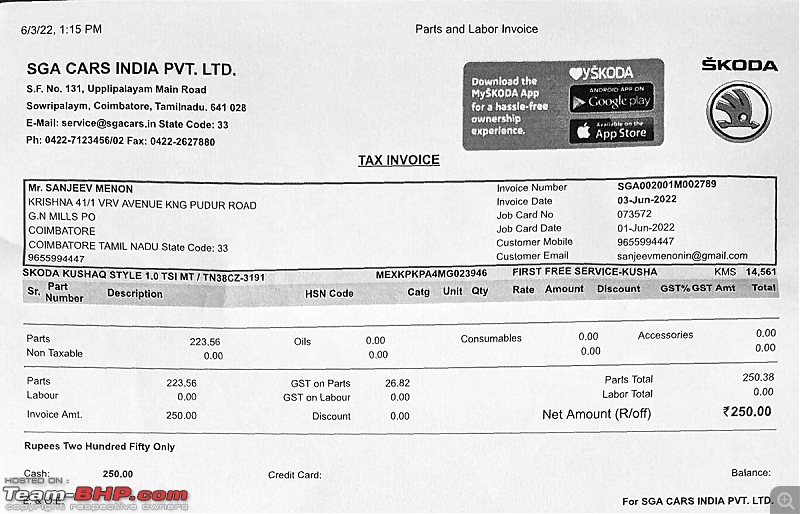 Ownership Review | Skoda Kushaq 1.0L MT Style | 15,000 kms up!-svc_bill_kushaq.jpg