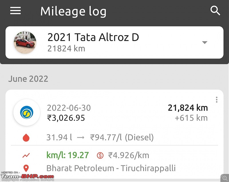 Prassy's 1st Small Tata | 2021 Altroz XZ+ 1.5L Revotorq Diesel | Ownership Review | 23,000 km update-screenshot_20220630215348_fuelio.jpg