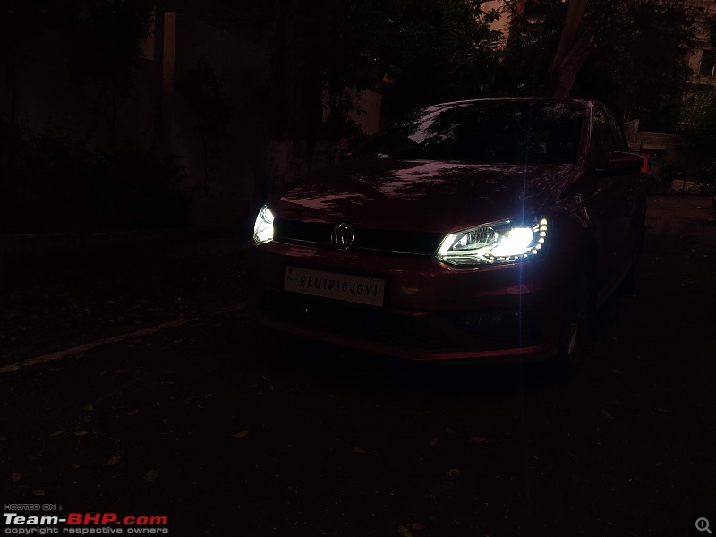Review: Driving home our Sunset Red VW Polo Highline+ TSI Automatic-late-evening-bixenon-car-outside-view.jpg