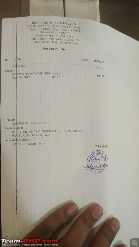 Sathiya's first car | 2023 Tata Altroz XZA+ DCA (Automatic)-sathiya-trial-transfer-amount-bill.jpeg