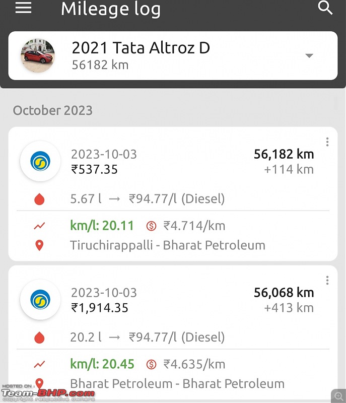 Prassy's 1st Small Tata | 2021 Altroz XZ+ 1.5L Diesel | Ownership Review | EDIT: 2 yrs/58k km update-screenshot_20231005192944_fuelio.jpg