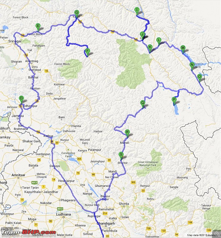 Driving on the edge - Our Ladakh Drive of June 2013-ladakh-drive-planned-route.jpg