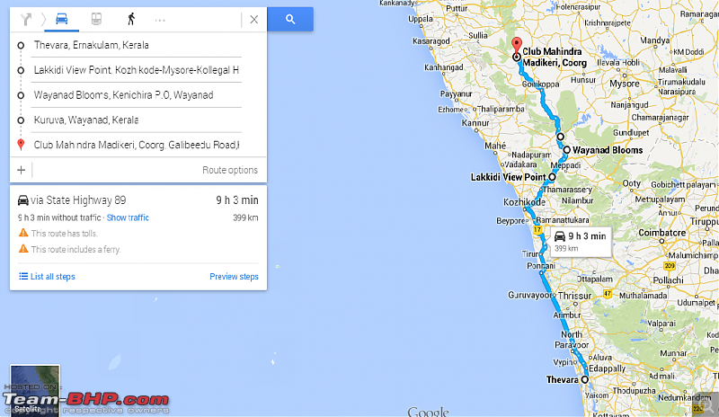 Diary scribes of an XUV500 - Drive from Kochi to Coorg-route.png