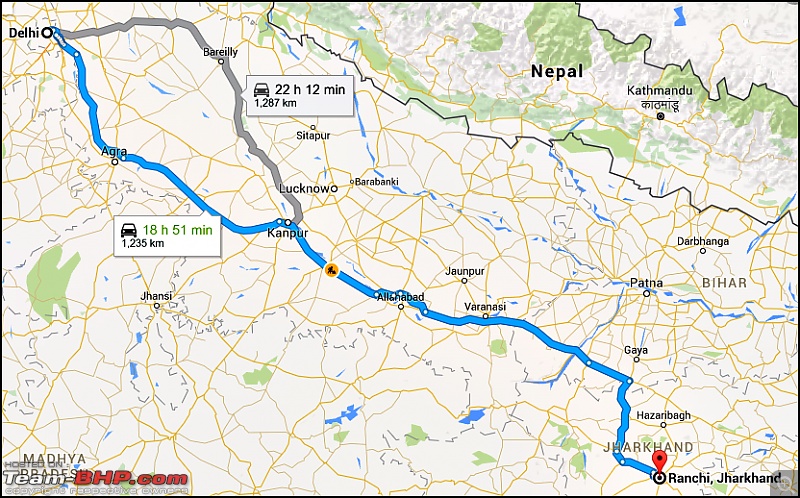 Honda City i-DTEC: 5300 kms in 13 days! A family road-trip to the Vale of Kashmir!-delhi-ranchi.png