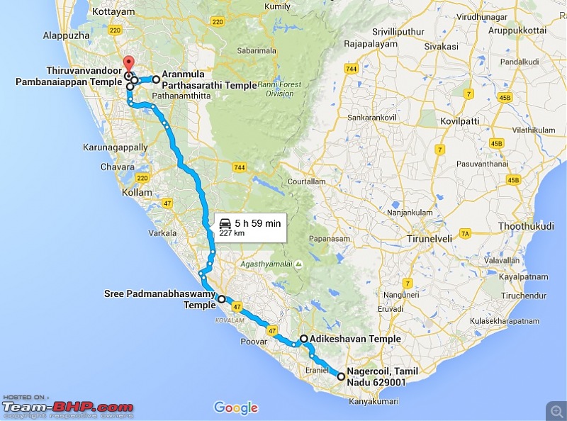 108 Divya Desams:  Vishnu Sthalams Travelogue-day-8-route-map-nagercoil-chengannur.jpg