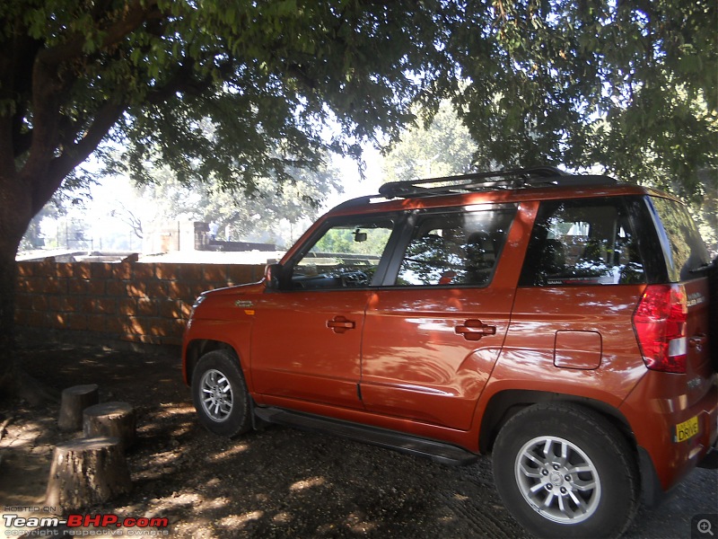 A day-trip: Baramotichi Vihir, Kaas Lake & Shivsagar Lake, Bamnoli-orange-tank-parked-under-shade-huge-tamarind-tree.jpg
