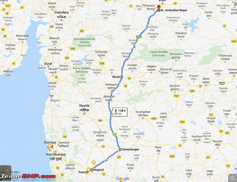 Varsai to Kashi on foot : 1857-59-pune-nagar-dhule-mhow-route.png